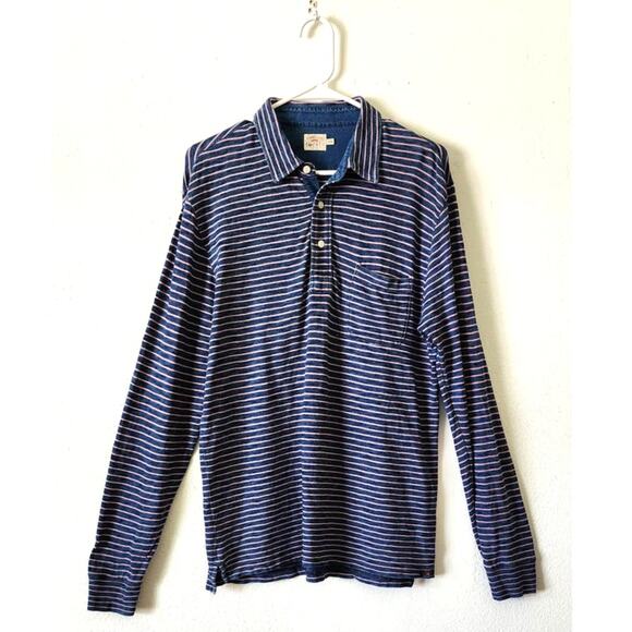 Faherty Long Sleeve Cotton Striped Collared Polo Tee Shirt Medium - Picture 1 of 8